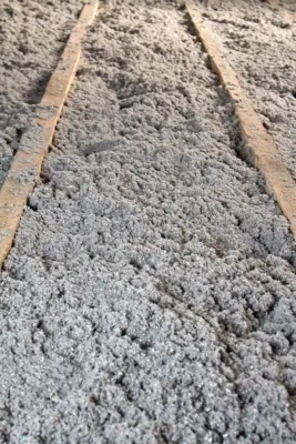 Closeup of installed attic insulation