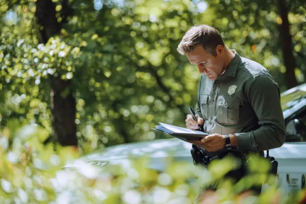 A wildlife ranger writes a report after responding to a wildlife-human conflict. The wildlife control experts at Bug Out can help you navigate North Carolina trapping laws so you can get rid of nuisance pests legally and safely.